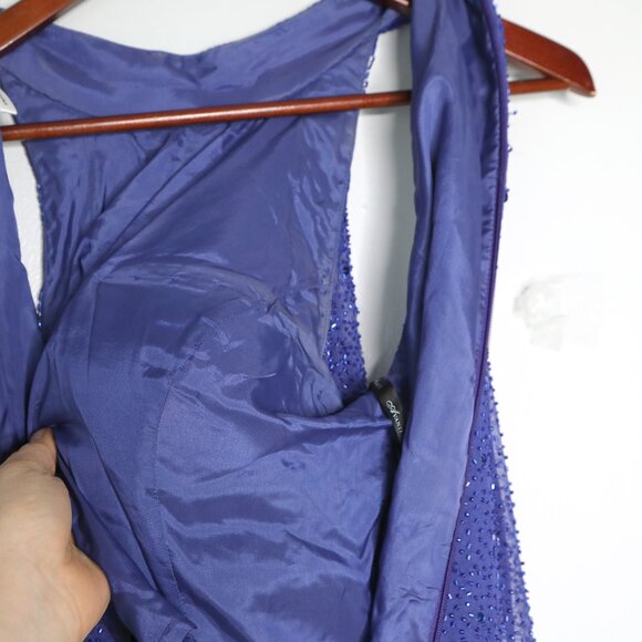 Avanti Silk Beaded Sequin Long Evening Gown Halter Formal Dress Royal Blue Party - Picture 10 of 16